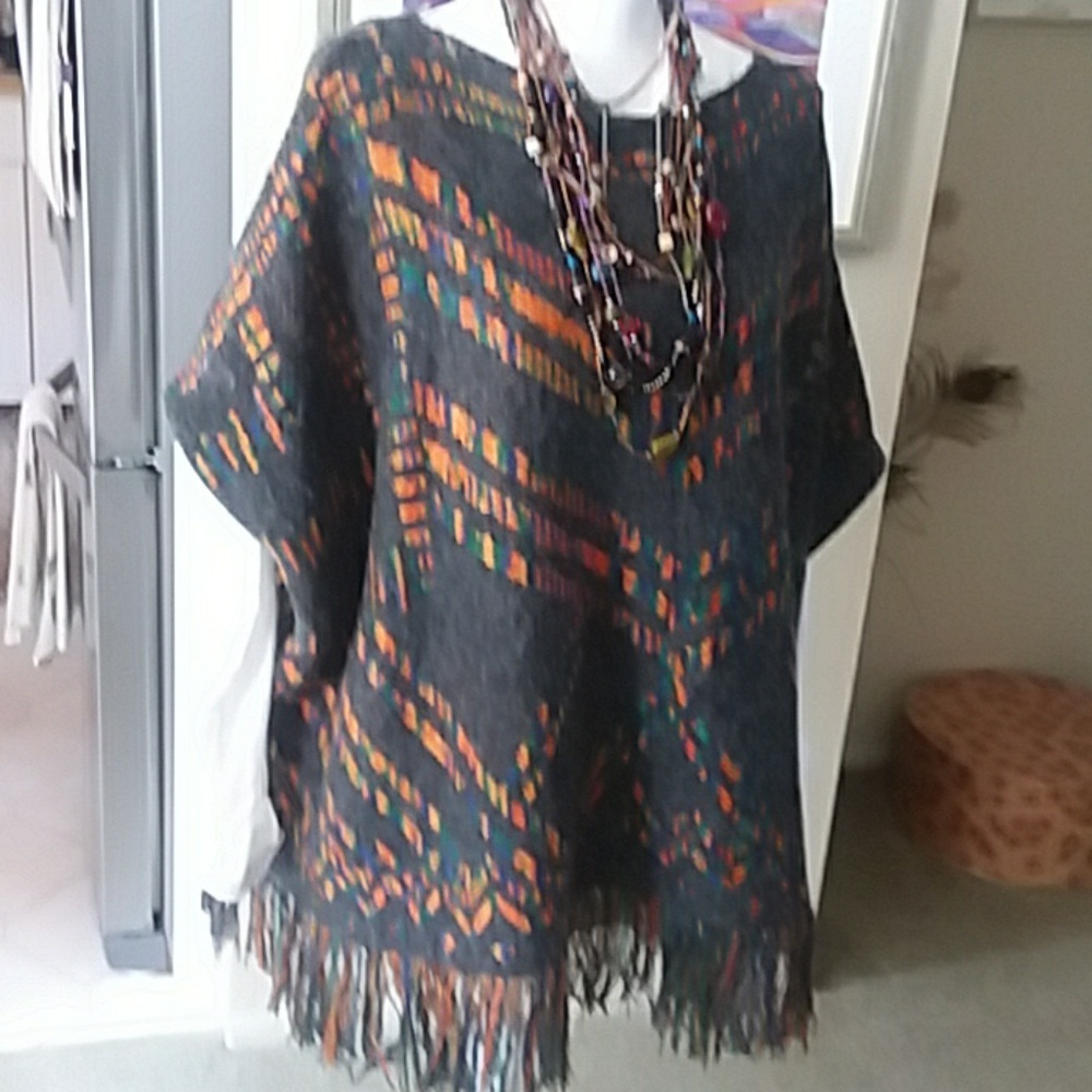 Fringe Boat neck poncho NWT